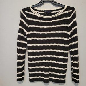 Jones New York Womens Sweater  Black White Striped  Cotton  Size Large